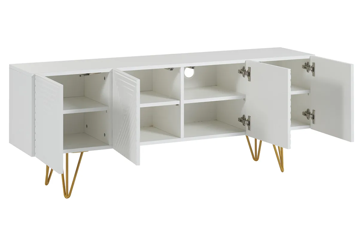Miliboo Design-TV-Möbel mit weißer Gravur und goldfarbenem Metall B140 cm OZEN* Tv-lowboards