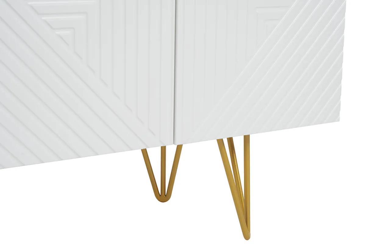 Miliboo Design-TV-Möbel mit weißer Gravur und goldfarbenem Metall B140 cm OZEN* Tv-lowboards