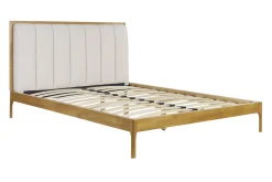 Miliboo Doppelbett 160x200 cm aus hellem Holz und hellgrauem Stoff RONN* Betten Für Erwachsene