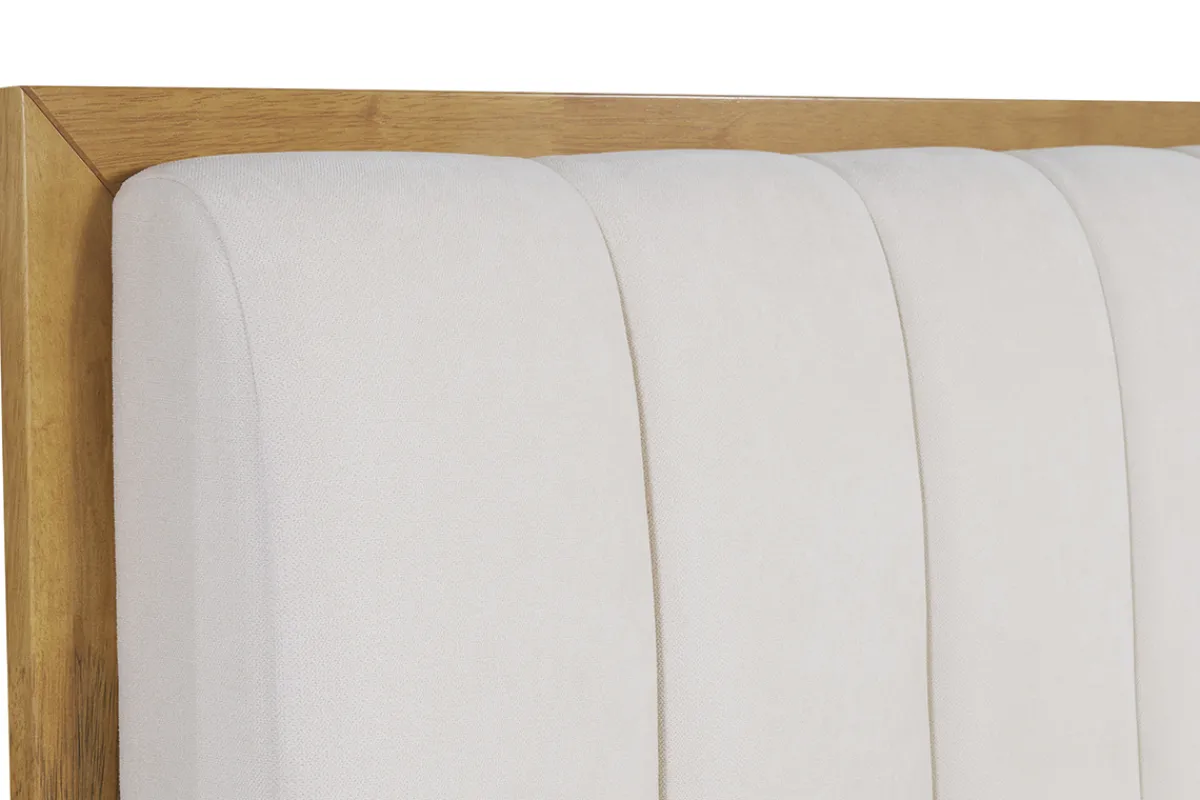 Miliboo Doppelbett 160x200 cm aus hellem Holz und hellgrauem Stoff RONN* Betten Für Erwachsene