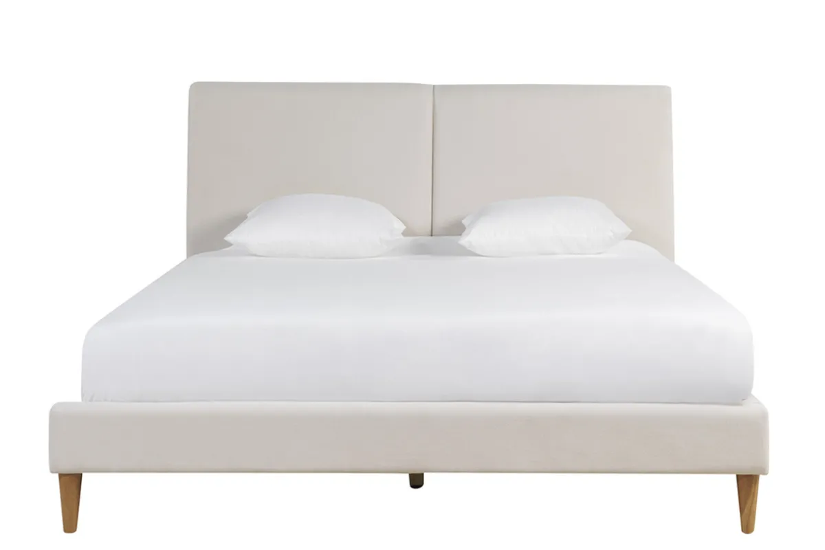 Miliboo Doppelbett 160x200 cm in beigem Stoff und hellem Holz SALOME* Betten Für Erwachsene