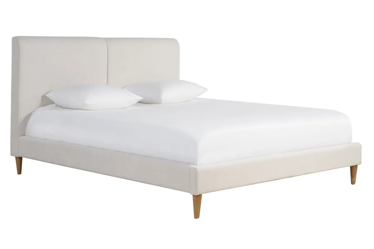 Miliboo Doppelbett 160x200 cm in beigem Stoff und hellem Holz SALOME* Betten Für Erwachsene