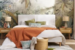 Miliboo Doppelbett 160x200 cm in beigem Stoff und hellem Holz SALOME* Betten Für Erwachsene