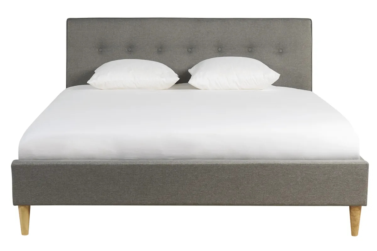 Miliboo Doppelbett 160x200 cm mit Bettkopfteil aus hellgrauem Stoff LEONCE* Betten Für Erwachsene