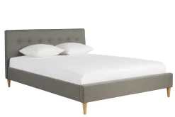 Miliboo Doppelbett 160x200 cm mit Bettkopfteil aus hellgrauem Stoff LEONCE* Betten Für Erwachsene