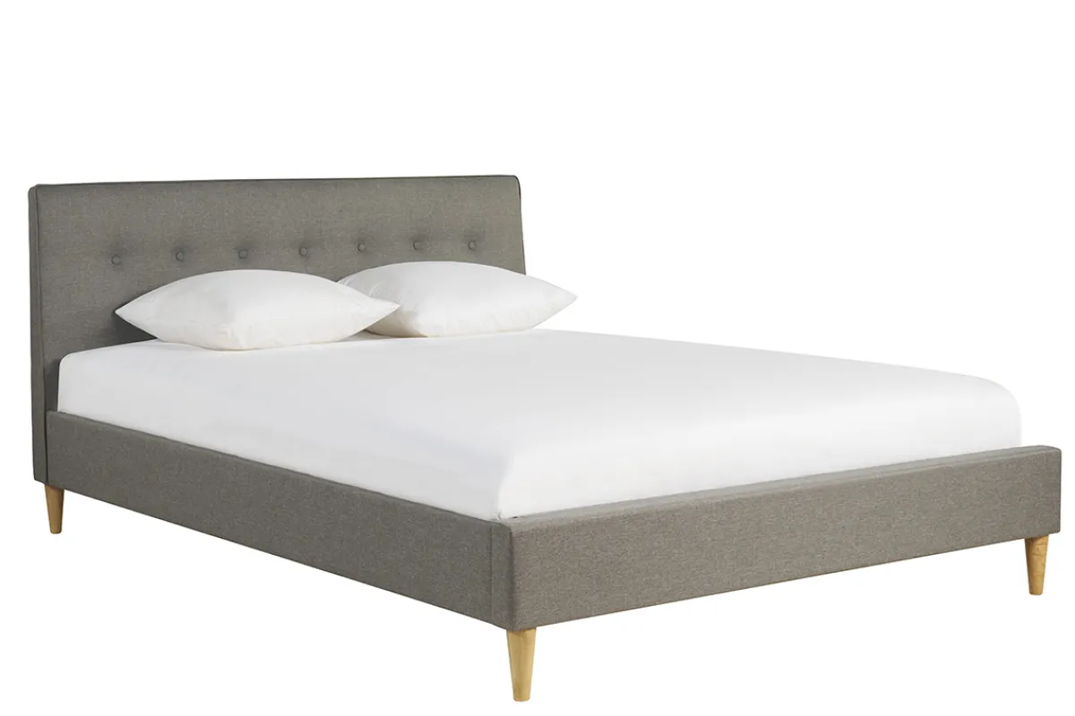 Miliboo Doppelbett 160x200 cm mit Bettkopfteil aus hellgrauem Stoff LEONCE* Betten Für Erwachsene