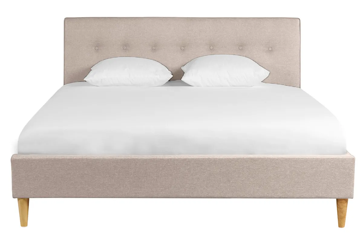 Miliboo Doppelbett 160x200 cm mit Bettkopfteil aus beigem Stoff LEONCE* Betten Für Erwachsene