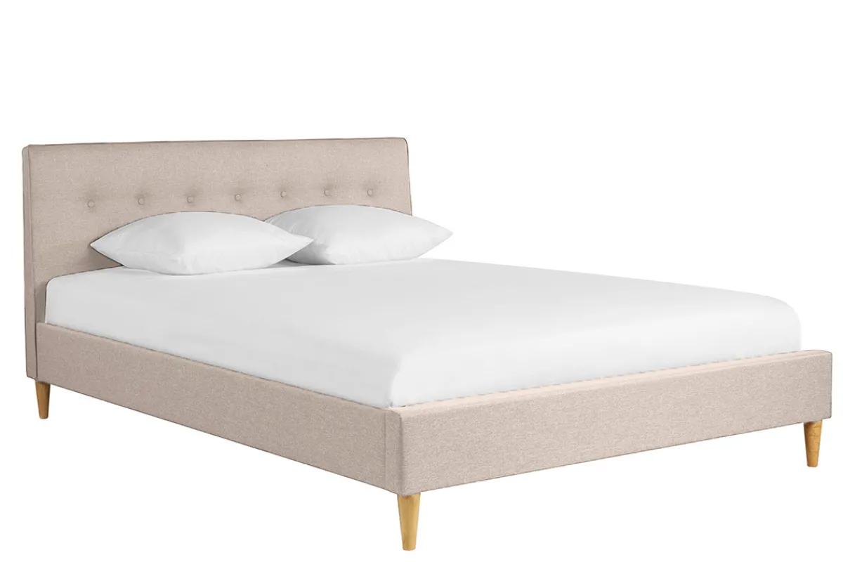 Miliboo Doppelbett 160x200 cm mit Bettkopfteil aus beigem Stoff LEONCE* Betten Für Erwachsene
