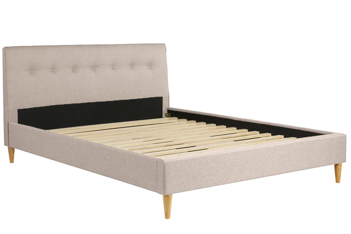 Miliboo Doppelbett 160x200 cm mit Bettkopfteil aus beigem Stoff LEONCE* Betten Für Erwachsene