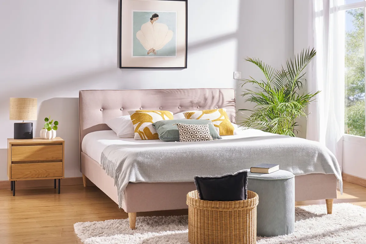 Miliboo Doppelbett 160x200 cm mit Bettkopfteil aus beigem Stoff LEONCE* Betten Für Erwachsene
