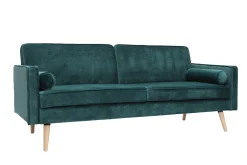 Miliboo Dreisitzer-Schlafsofa skandinavisch aus petrolblauem Samt MOORE* Schlafsofas