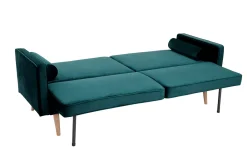 Miliboo Dreisitzer-Schlafsofa skandinavisch aus petrolblauem Samt MOORE* Schlafsofas