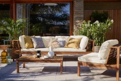 Miliboo Eck-Gartenmöbel aus massivem Akazienholz mit beigen Kissen BELIZE* Garten Lounge-möbel