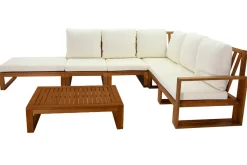 Miliboo Eck-Gartenmöbel aus Massivholz mit abziehbaren Kissen in Beige 6/8-Sitzer SALSA* Garten Lounge-möbel