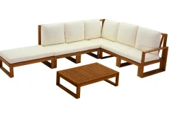 Miliboo Eck-Gartenmöbel aus Massivholz mit abziehbaren Kissen in Beige 6/8-Sitzer SALSA* Garten Lounge-möbel