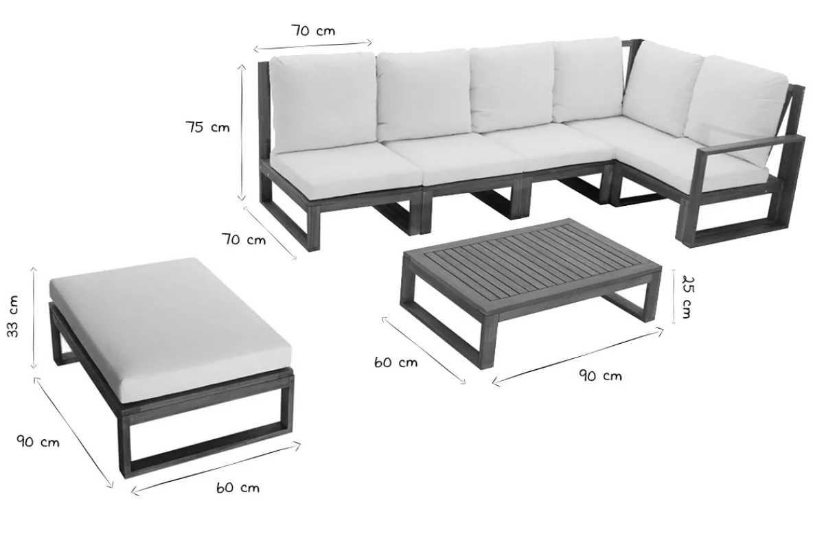 Miliboo Eck-Gartenmöbel aus Massivholz mit abziehbaren Kissen in Beige 6/8-Sitzer SALSA* Garten Lounge-möbel