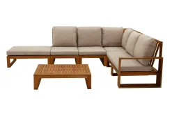 Miliboo Eck-Gartenmöbel aus Massivholz mit abziehbaren Kissen in Taupe 6/8-Sitzer SALSA* Garten Lounge-möbel