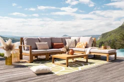 Miliboo Eck-Gartenmöbel aus Massivholz mit abziehbaren Kissen in Taupe 6/8-Sitzer SALSA* Garten Lounge-möbel