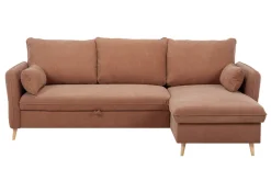 Miliboo Eck-Schlafsofa mit Stauraum 3/4-Sitzer Stoff in Terracotta und helles Holz DRISS* Schlafsofas|Ecksofas