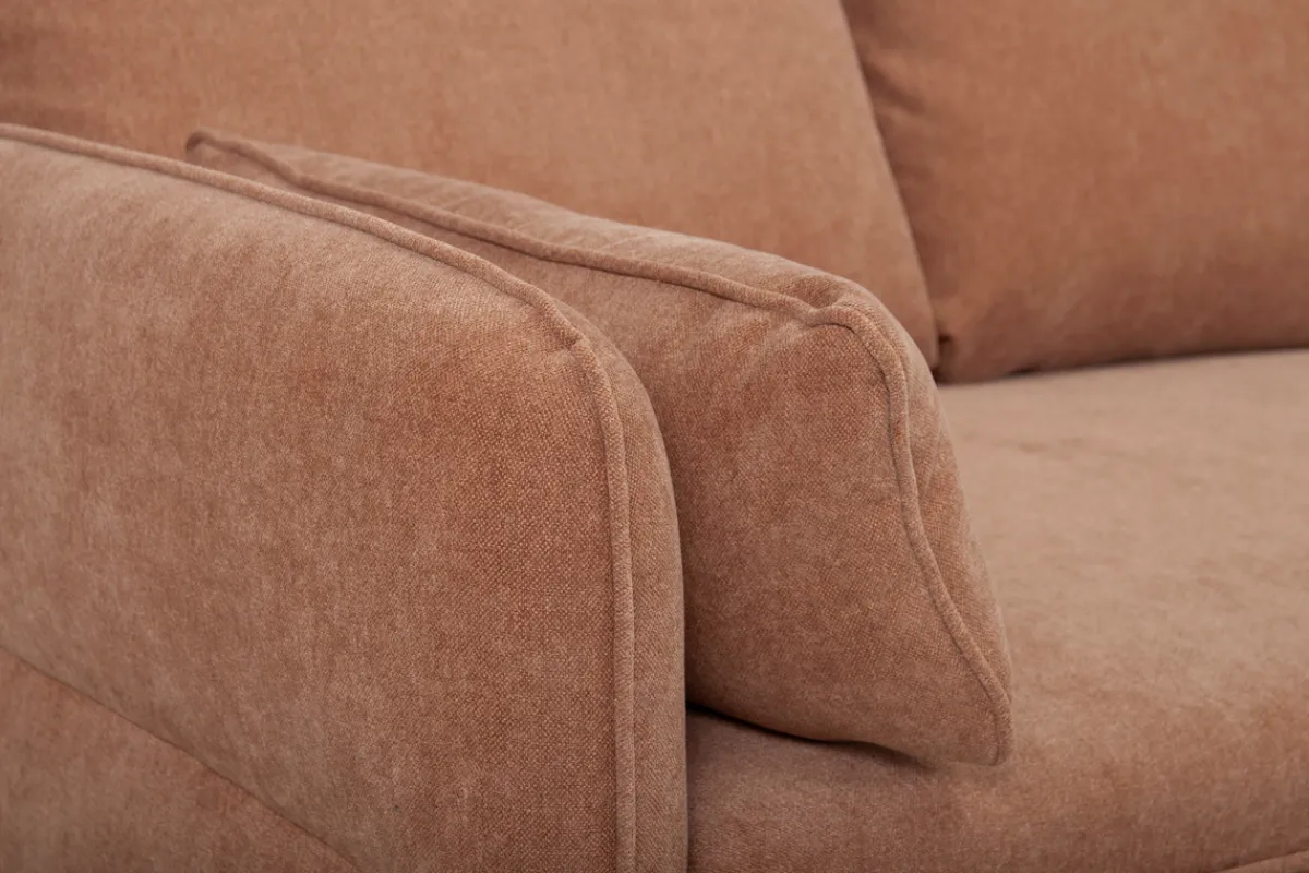 Miliboo Eck-Schlafsofa mit Stauraum 3/4-Sitzer Stoff in Terracotta und helles Holz DRISS* Schlafsofas|Ecksofas