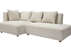 Miliboo Ecksofa links 3-Sitzer aus beigem Cord-Flachgewebe und hellem Holz HARLEM* Ecksofas