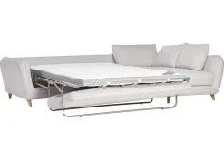 Miliboo Ecksofa mit 5 Sitzplätzen, umwandelbar, skandinavisches Design, in hellgrauem meliertem Stoff und hellem Holz CREEP* Schlafsofas|Ecksofas