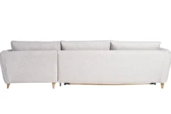 Miliboo Ecksofa mit 5 Sitzplätzen, umwandelbar, skandinavisches Design, in hellgrauem meliertem Stoff und hellem Holz CREEP* Schlafsofas|Ecksofas