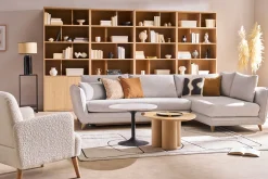 Miliboo Ecksofa mit 5 Sitzplätzen, umwandelbar, skandinavisches Design, in hellgrauem meliertem Stoff und hellem Holz CREEP* Schlafsofas|Ecksofas