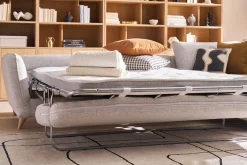 Miliboo Ecksofa mit 5 Sitzplätzen, umwandelbar, skandinavisches Design, in hellgrauem meliertem Stoff und hellem Holz CREEP* Schlafsofas|Ecksofas