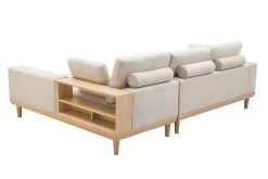 Miliboo Ecksofa rechts 5-Sitzer mit Stauraum beiger Stoff mit strukturiertem Samteffekt und helles Holz KOMAO* Ecksofas