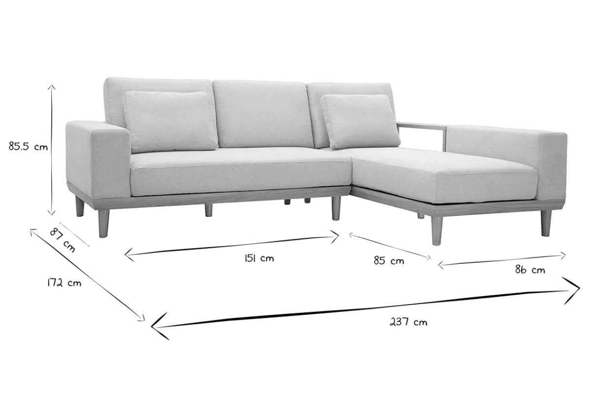 Miliboo Ecksofa rechts 5-Sitzer mit Stauraum beiger Stoff mit strukturiertem Samteffekt und helles Holz KOMAO* Ecksofas