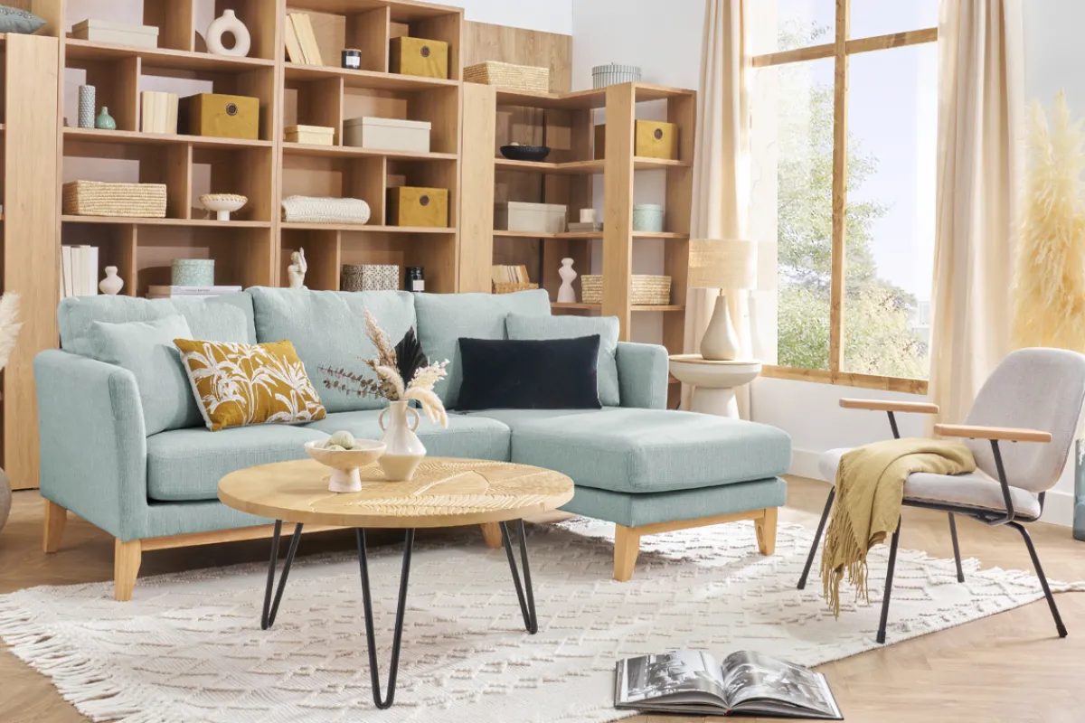 Miliboo Ecksofa rechts skandinavisch Lagunenblau OSLO* Ecksofas