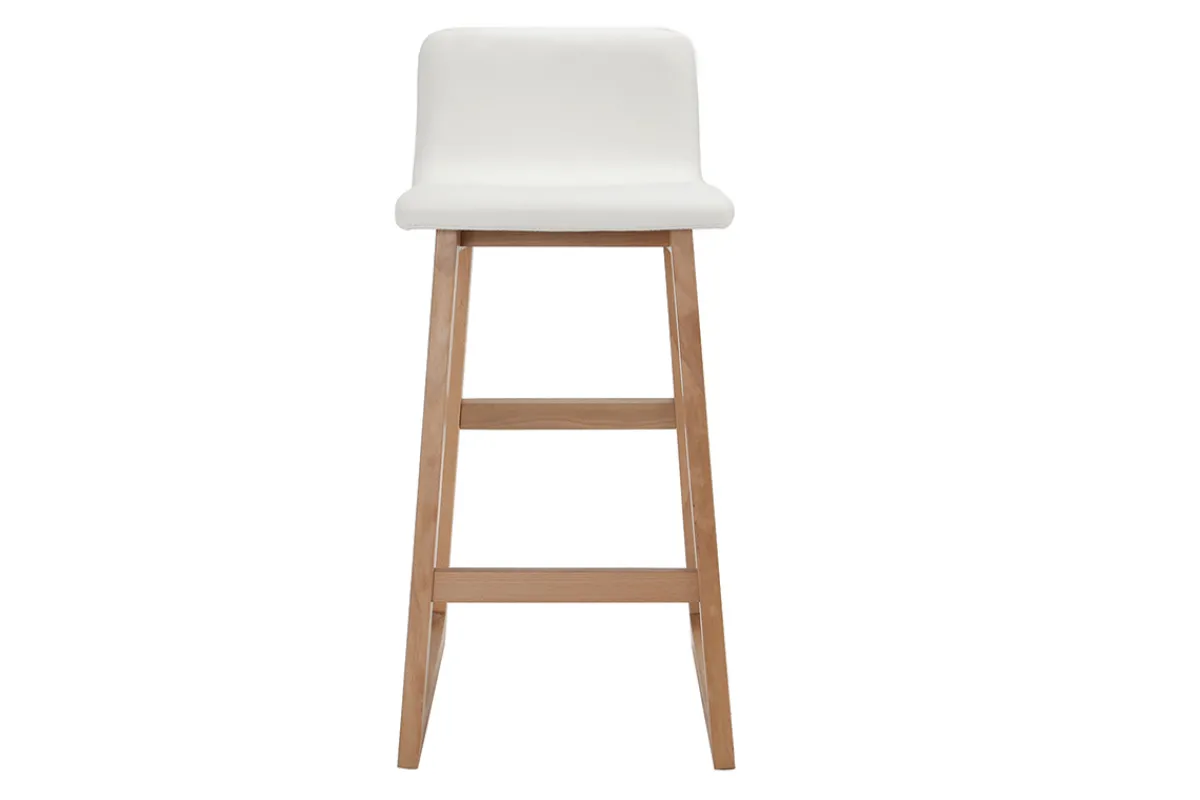 Miliboo 2er-Set Barhocker helles Holz und PU Weiß OSAKA* Barhocker