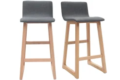 Miliboo 2er-Set Barhocker helles Holz und grauer Stoff OSAKA* Barhocker