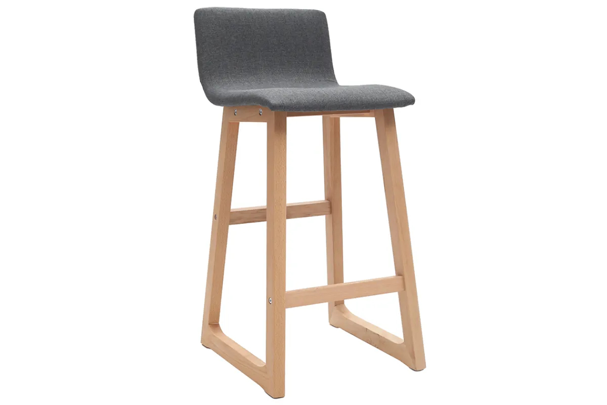 Miliboo 2er-Set Barhocker helles Holz und grauer Stoff OSAKA* Barhocker