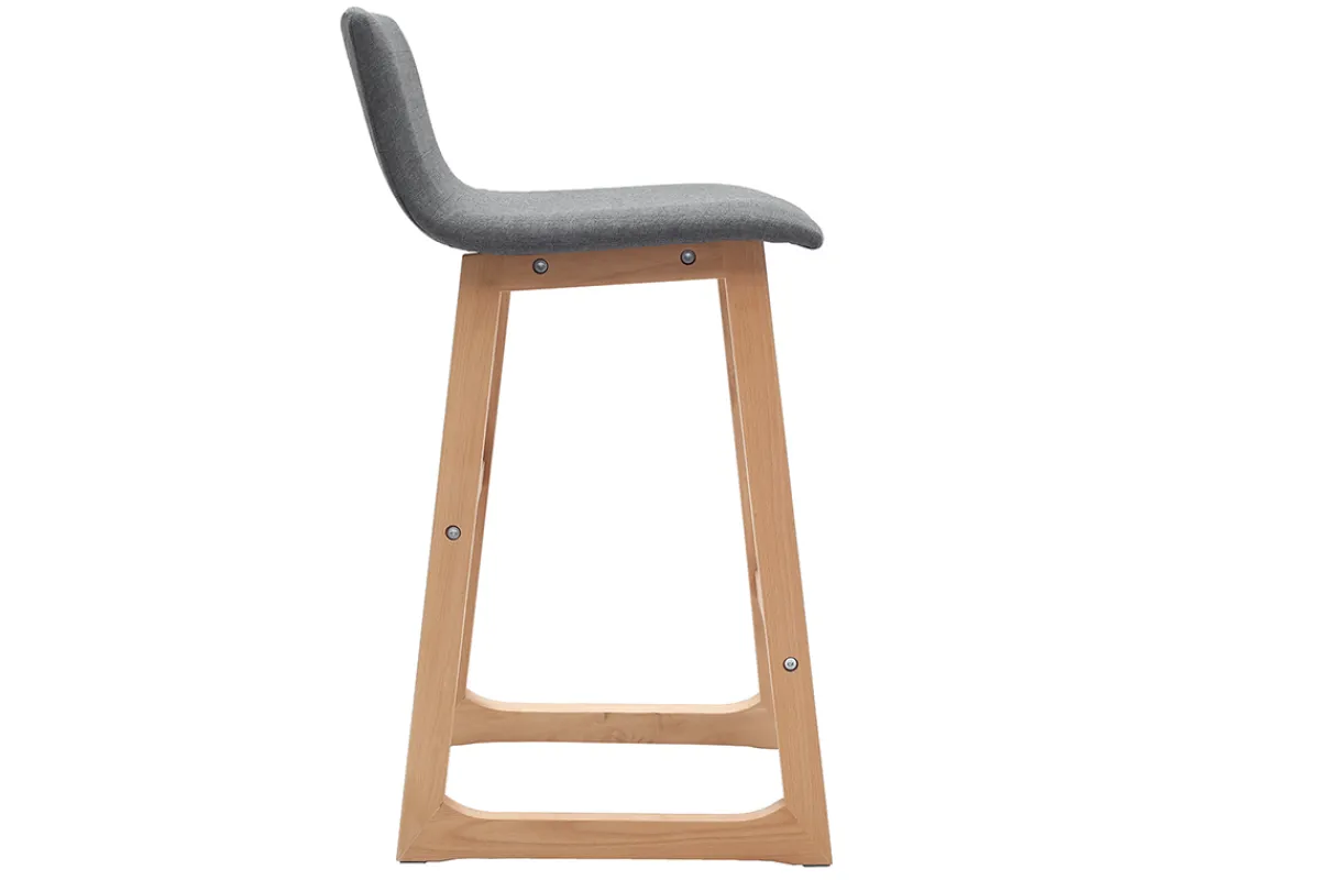 Miliboo 2er-Set Barhocker helles Holz und grauer Stoff OSAKA* Barhocker