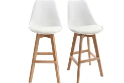 Miliboo 2er-Set Design-Barhocker Weiß und Holz 65 cm PAULINE* Barhocker