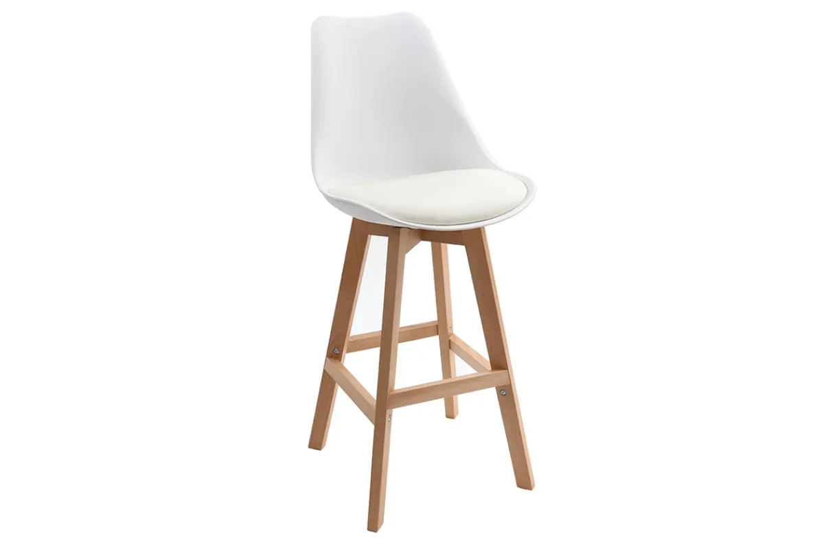 Miliboo 2er-Set Design-Barhocker Weiß und Holz 65 cm PAULINE* Barhocker