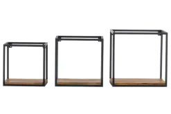 Miliboo 3er-Set quadratischer Wandregale YPSTER schwarzes Metall und Mangoholz* Wandregale|Alle Dekoration