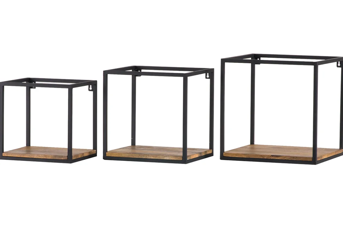 Miliboo 3er-Set quadratischer Wandregale YPSTER schwarzes Metall und Mangoholz* Wandregale|Alle Dekoration