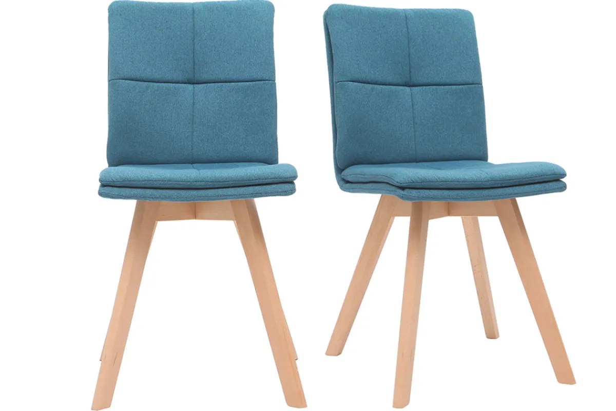 Miliboo 2er-Set Stühle skandinavisch blauer Stoff mit hellen Holzbeinen THEA* Design-stühle
