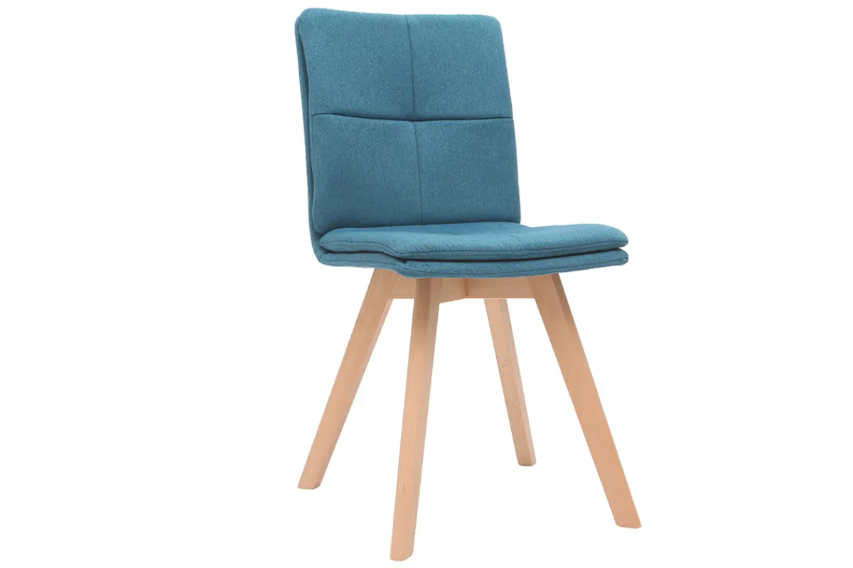Miliboo 2er-Set Stühle skandinavisch blauer Stoff mit hellen Holzbeinen THEA* Design-stühle