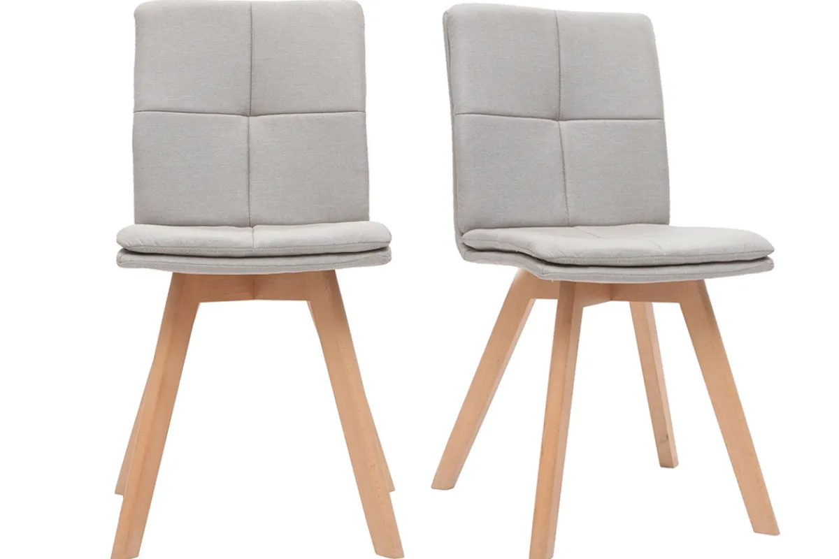 Miliboo 2er-Set Stühle skandinavisch Naturfarben Stoff mit hellen Holzbeinen THEA* Design-stühle