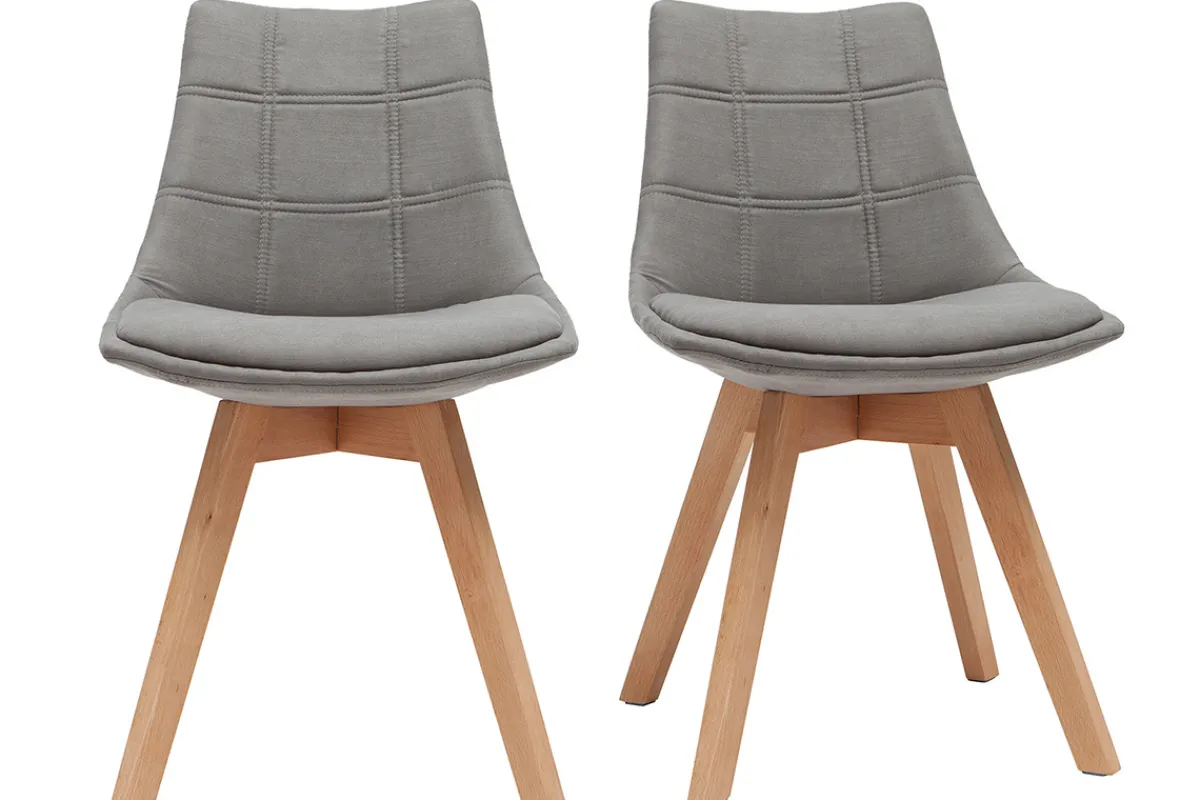 Miliboo 2er-Set Stühle skandinavisches Design Holz und Stoff Dunkelgrau MATILDE* Design-stühle