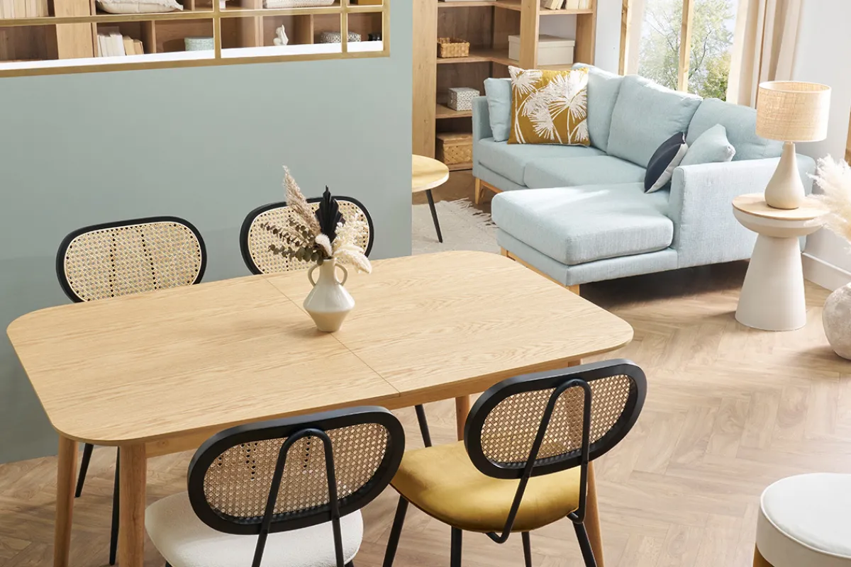 Miliboo Erweiterbarer Tisch mit integrierten Verlängerungen rechteckig aus hellem Holz mit Eichenfurnier B140-170 cm ANK* Ausziehtische