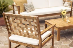 Miliboo Gartensessel aus Massivholz mit weißem Kissen und beigem Rücken (2er-Set) SANTANA* Gartenstühle