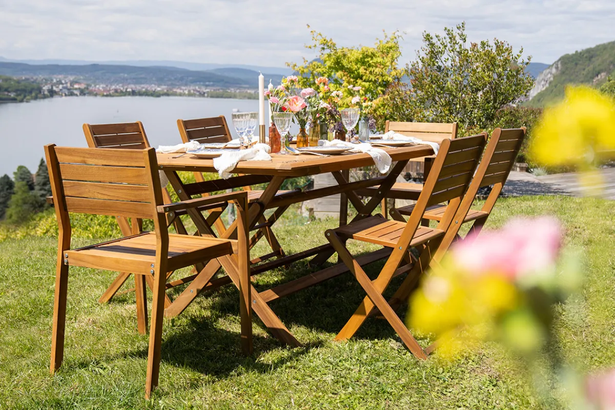 Miliboo Gartensessel stapelbar aus massivem Akazienholz 2er-Set CANOPEE* Gartenstühle
