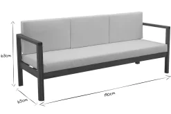 Miliboo Gartensofa 3-Sitzer Massivholz und beigefarbene Kissen L190 cm AKIS* Garten Lounge-möbel