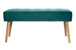 Miliboo Gepolsterte Bank aus petrolblauem Stoff mit Samteffekt und hellem Holz B95 cm GUESTA* Bänke|Flurmöbel