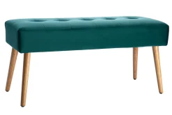 Miliboo Gepolsterte Bank aus petrolblauem Stoff mit Samteffekt und hellem Holz B95 cm GUESTA* Bänke|Flurmöbel